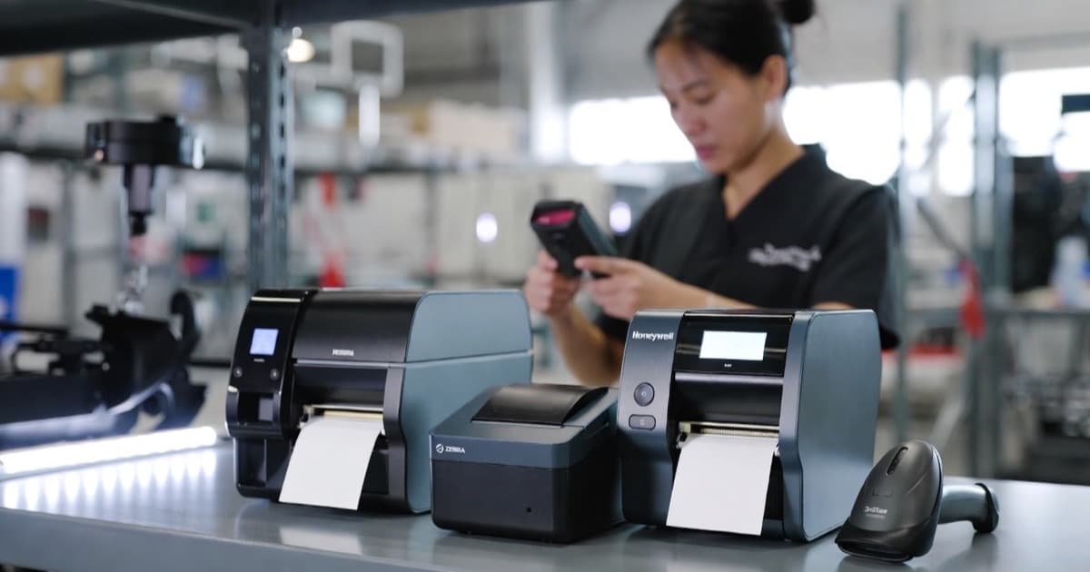 Cadena de suministro logística con impresión térmica y captura de datos automatizada